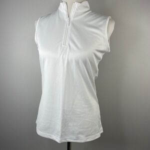 HL Sport Womens White Sleeveless Quarter Zip Bamboo Performance Top Small